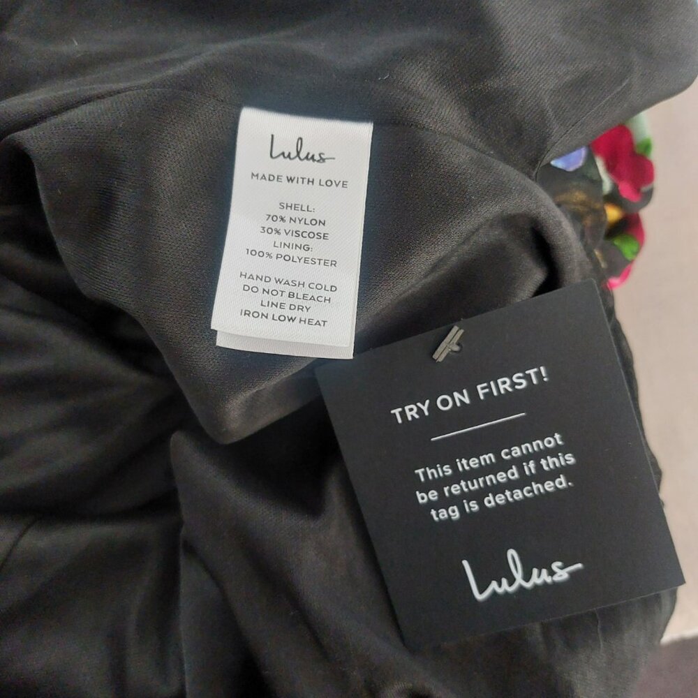 Lulus Black Floral Burnout Sleeveless Midi Cocktail Dress Medium Date Night NEW - Picture 9 of 12